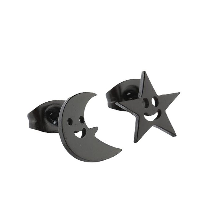 1 Pair Simple Style Star Moon Stainless Steel  Ear Studs