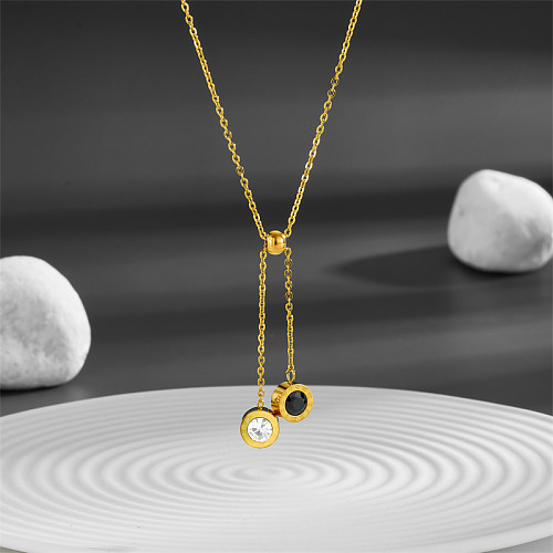 Simple Style Round Stainless Steel Tassel Zircon Gold Plated Necklace Pendant