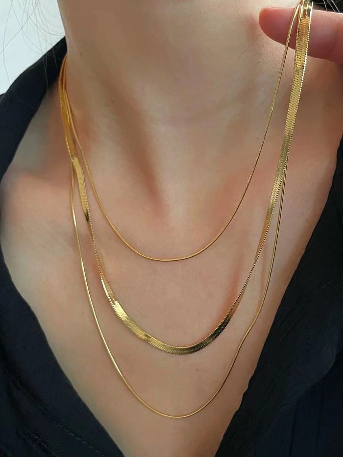 Fashion Solid Color Stainless Steel  Gold Plated Layered Necklaces 1 Piece