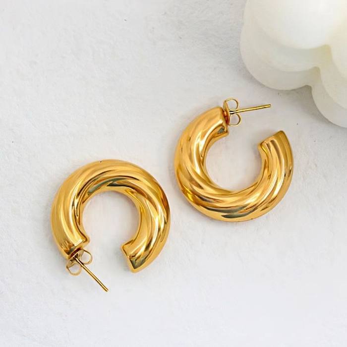 1 Paar elegante, schlichte, einfarbige Edelstahl-Ohrringe mit 18-Karat-Vergoldung