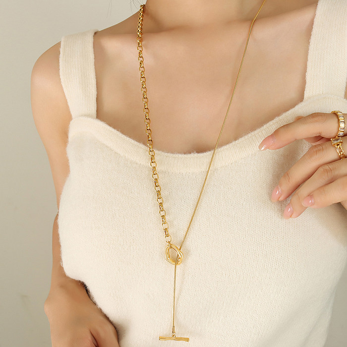 Simple Style Geometric Stainless Steel Toggle Plating 18K Gold Plated Long Necklace