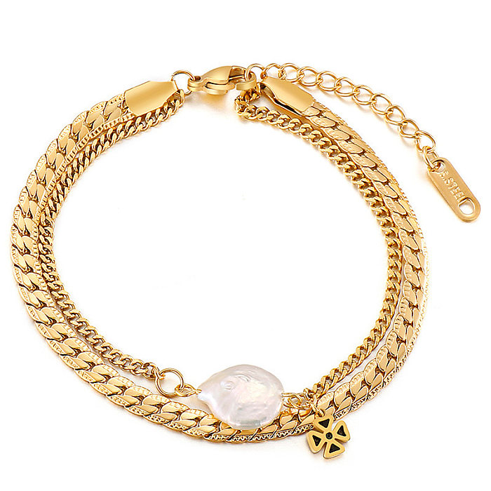 Shell Double-layer Splicing Chain Stainless Steel Adjustable Bracelet Wholesale jewelry
