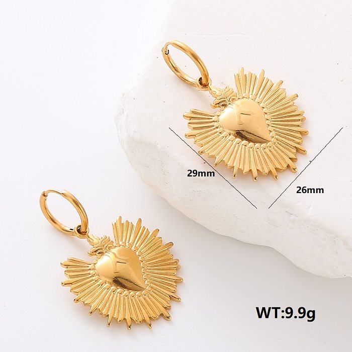 1 Paar elegante Retro-Sektor-Herzform-Inlay-Ohrringe aus Edelstahl in Türkis
