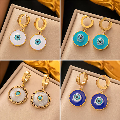 1 Pair Ethnic Style Eye Enamel Plating Inlay Stainless Steel Turquoise Opal 18K Gold Plated Drop Earrings