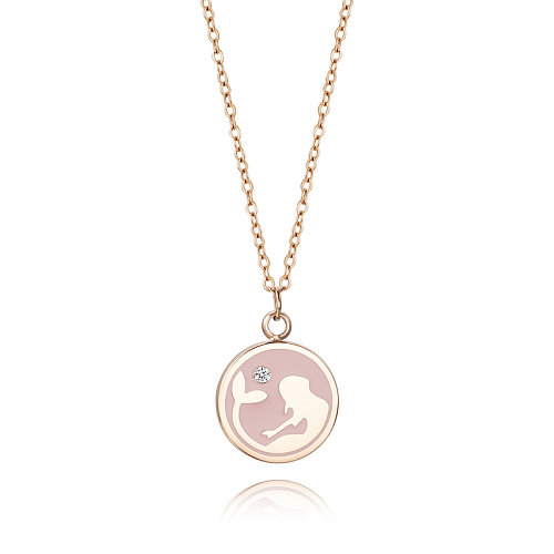 Casual Simple Style Classic Style Mermaid Stainless Steel  Stainless Steel Polishing Plating Inlay Diamond Rose Gold Plated Pendant Necklace