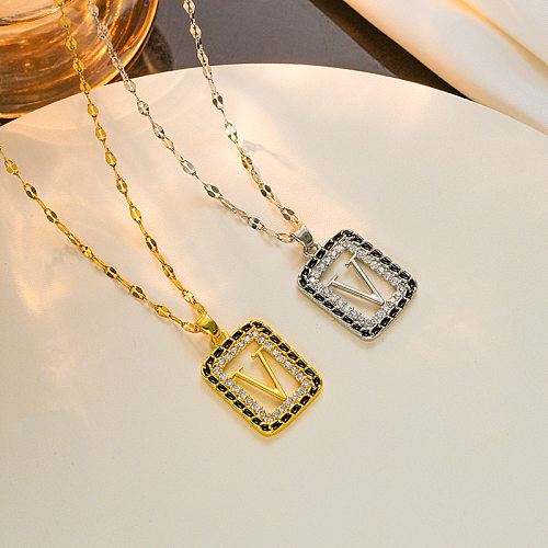 Glamouröse Streetwear-Halskette mit Buchstaben-Anhänger aus Edelstahl mit Inlay und künstlichem Diamant