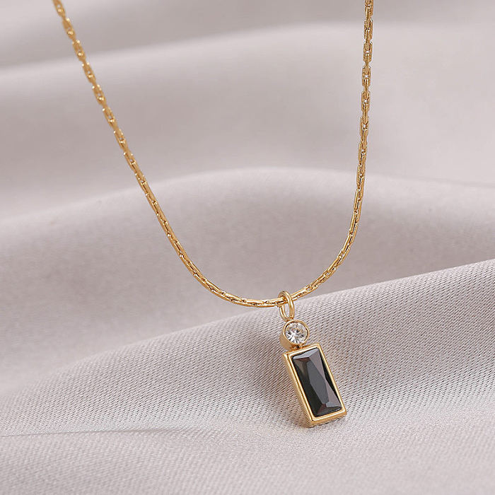Fashion Rectangle Stainless Steel Necklace Inlaid Zircon Stainless Steel  Necklaces