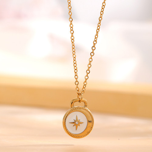 Retro Star Moon Stainless Steel Enamel Plating Inlay Natural Stone Resin Rhinestones Gold Plated Pendant Necklace