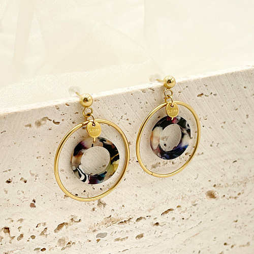 1 Pair Modern Style Round Plating Stainless Steel  Gold Plated Drop Earrings