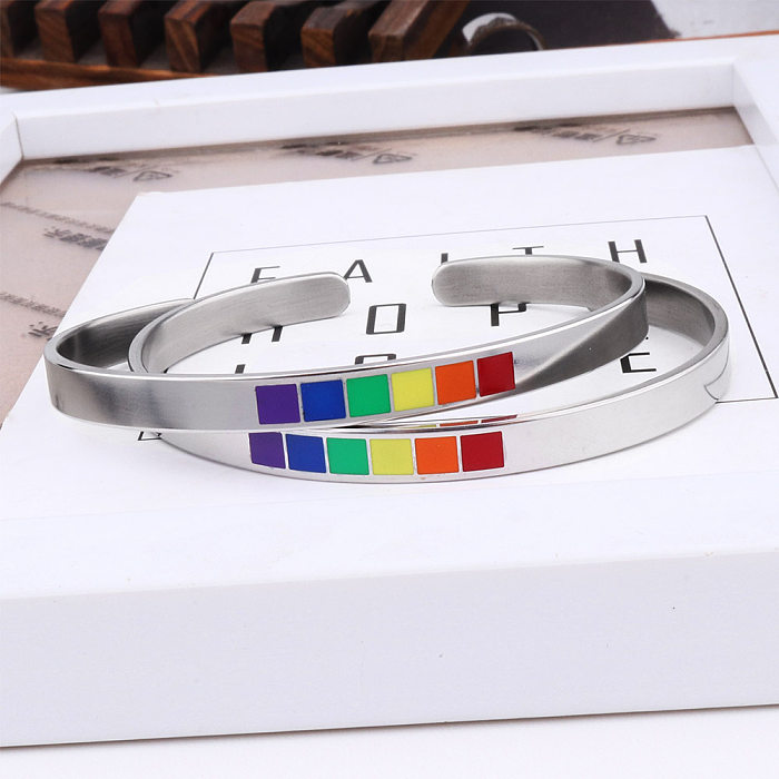Simple Style Rainbow Stainless Steel Cuff Bracelets