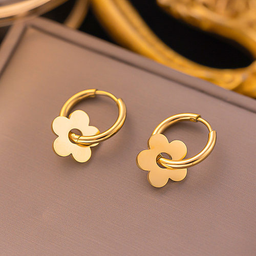 1 Pair Elegant Flower Plating Stainless Steel 18K Gold Plated Earrings
