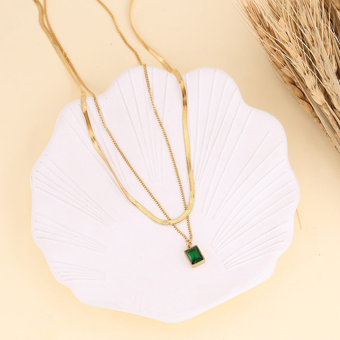 Cross-border New Retro Stainless Steel  Necklace Emerald Pendant Niche Clavicle Chain