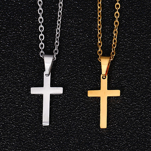 Modern Style Simple Style Cross Stainless Steel  Plating Pendant Necklace Long Necklace