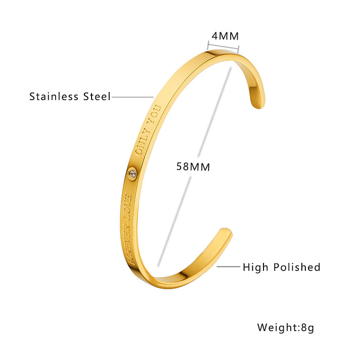 IG Style Simple Style Letter Stainless Steel Plating Inlay Zircon Bangle