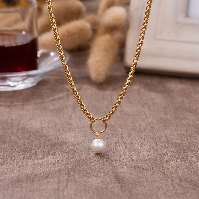 Basic Lady Modern Style Solid Color Stainless Steel  Plating Gold Plated Pendant Necklace