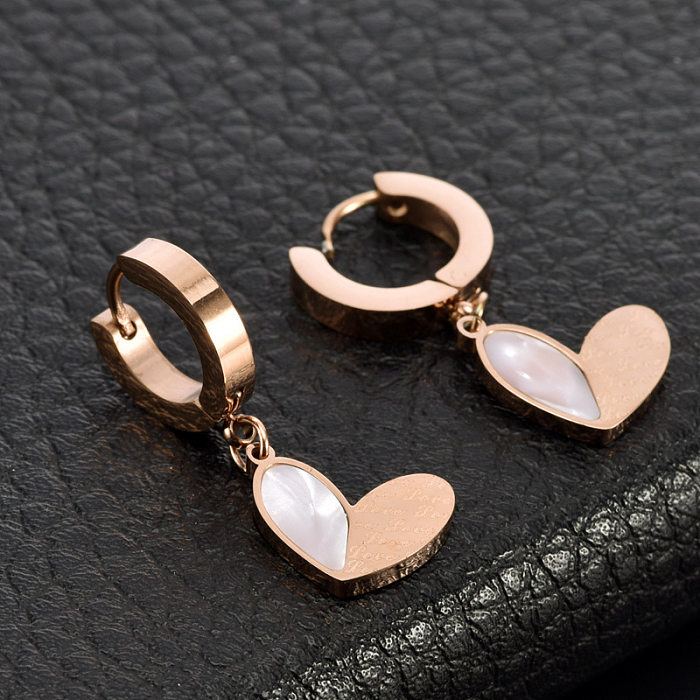 1 Pair Romantic Simple Style Love Heart Shape Stainless Steel  Plating Inlay Shell Gold Plated Drop Earrings
