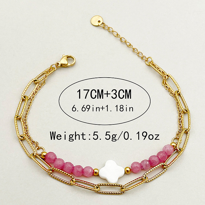 Elegant Retro Flower Stainless Steel Crystal Plating Inlay Shell Gold Plated Bracelets