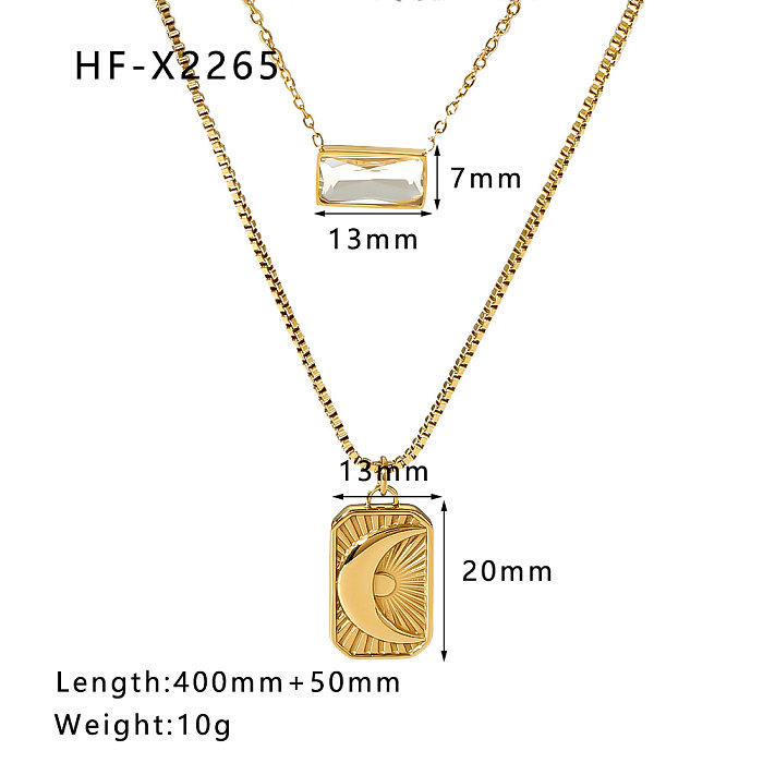 Retro Streetwear Geometric Moon Stainless Steel  Stainless Steel Plating Inlay Zircon Double Layer Necklaces