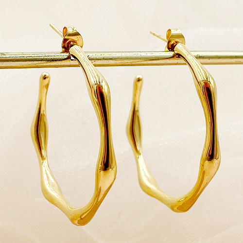 1 par de linhas exageradas em forma de C, aço inoxidável, metal, polimento, banhado a ouro, pinos de orelha