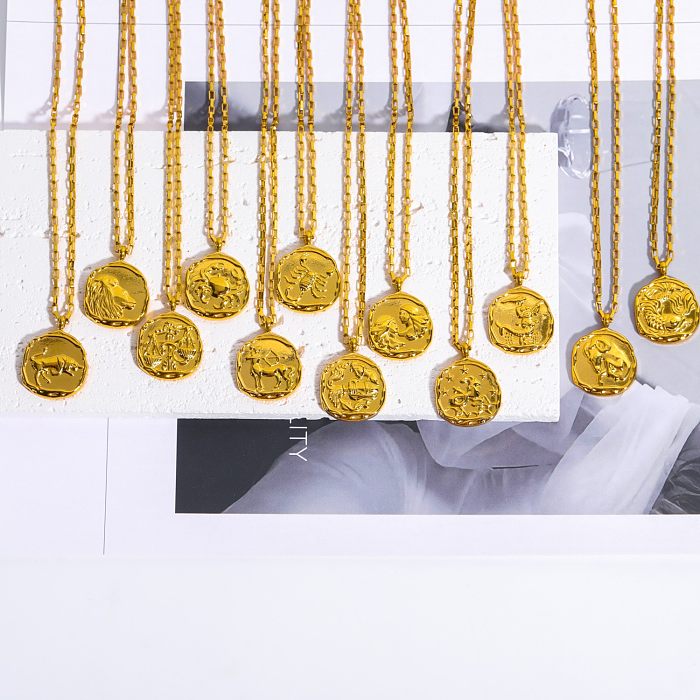 Retro-Sternbild-Anhänger-Halskette aus Edelstahl mit 18-Karat-Vergoldung in großen Mengen