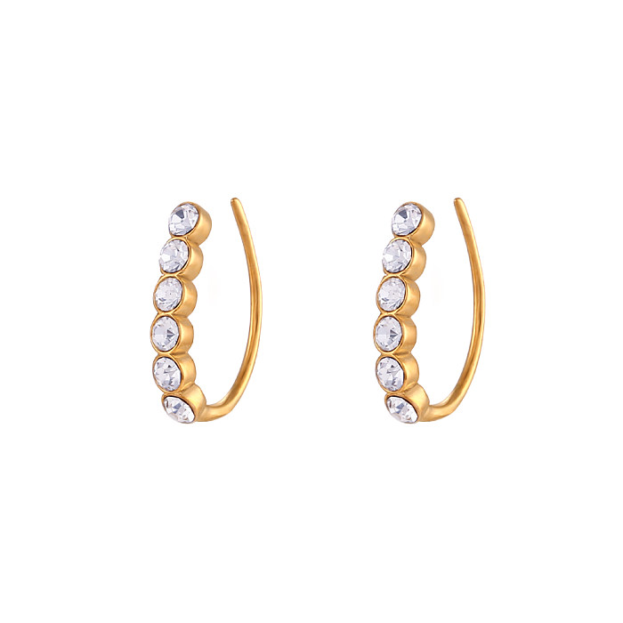 Clous d'oreilles pour femmes, Style moderne en forme de U, incrustation de placage en acier inoxydable, perles artificielles, strass, plaqué or 18 carats