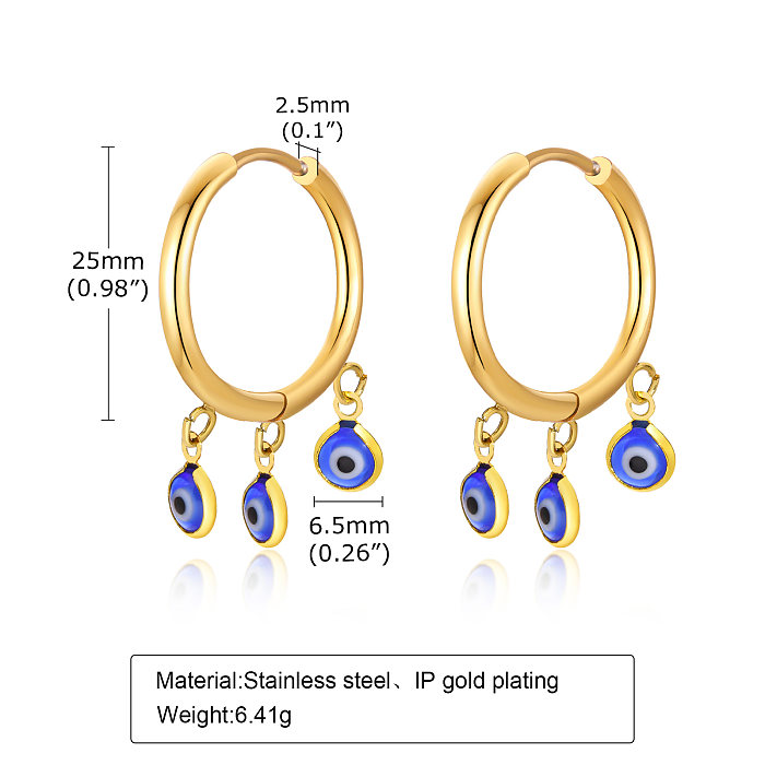 1 Pair IG Style Devil'S Eye Inlay Stainless Steel  Acrylic 18K Gold Plated Drop Earrings