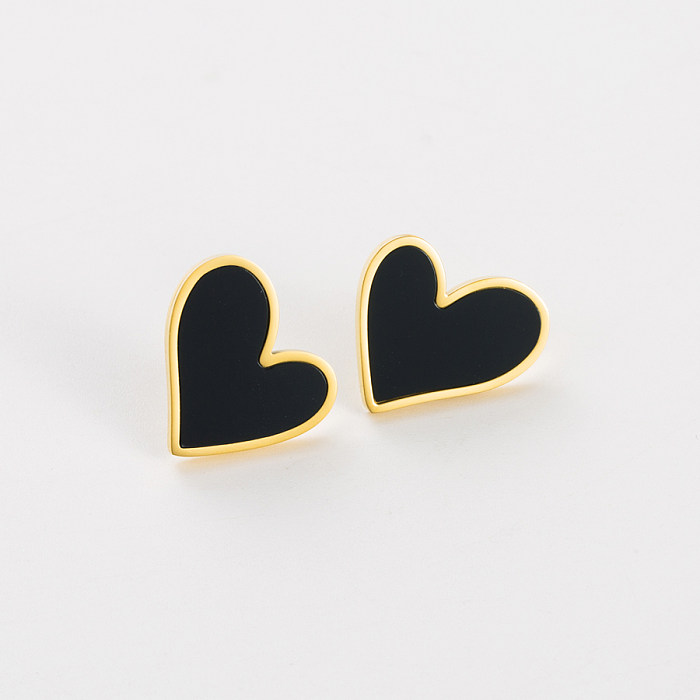 1 Pair Retro Heart Shape Stainless Steel  Inlay Shell Ear Studs