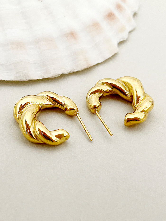 1 peça elegante estilo vintage artístico torção polimento chapeamento de aço inoxidável banhado a ouro brincos de argola