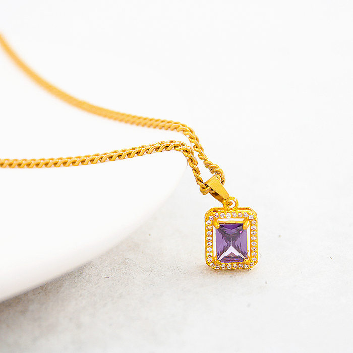 Wholesale Simple Style Square Stainless Steel Zircon Pendant Necklace