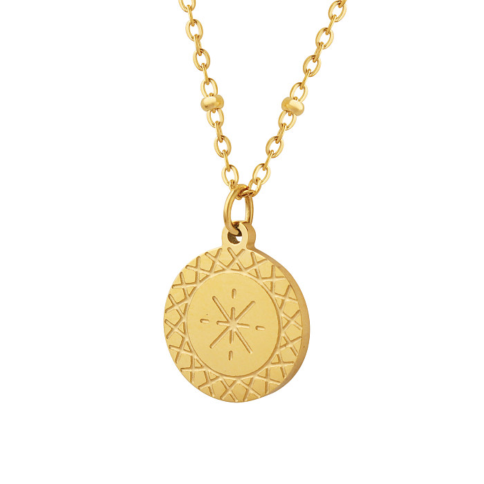 Casual Simple Style Round Stainless Steel Plating 18K Gold Plated Pendant Necklace