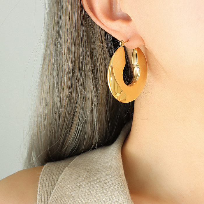 1 paire de boucles d'oreilles créoles plaquées en acier inoxydable, Style Simple, en forme de U