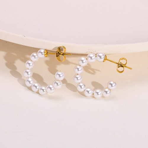 Modische C-förmige Ohrstecker aus Edelstahl mit Perlen, 1 Paar