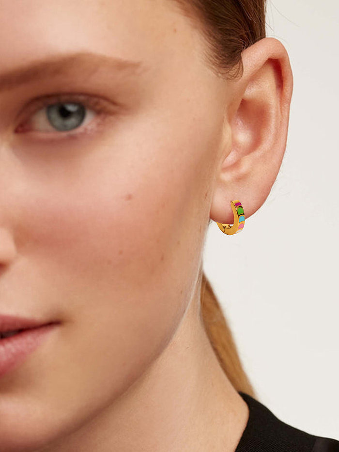 Mode Retro Farbe Öl Tropfen Edelstahl Damen 18K Gold Runde Ohrringe