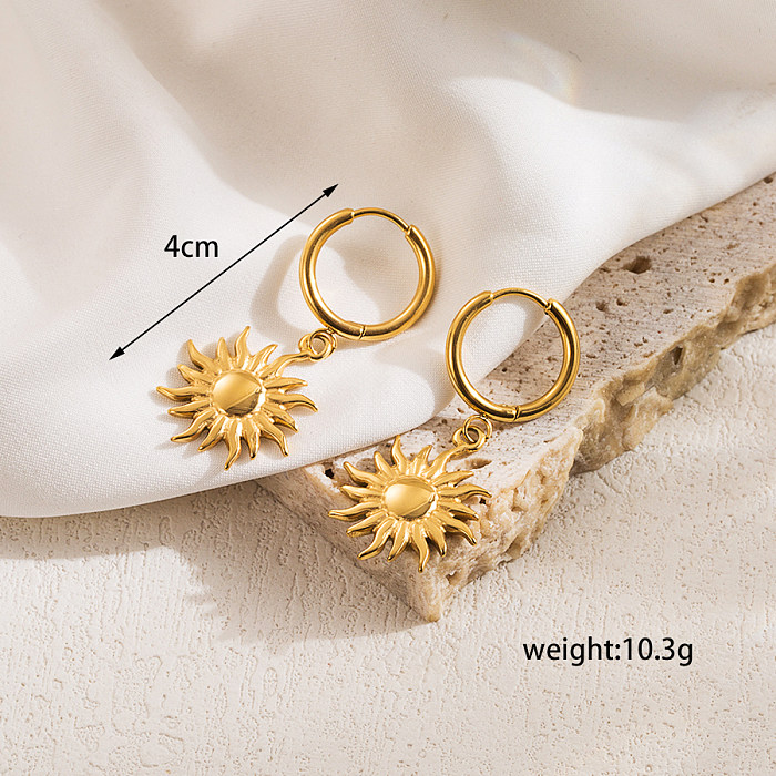 1 Pair Simple Style Commute Sun Tree Bear Plating Stainless Steel  18K Gold Plated Drop Earrings