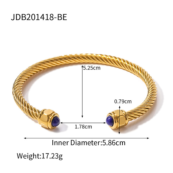 IG Style Simple Style C Shape Stainless Steel Plating Inlay Lapis Lazuli 18K Gold Plated Bangle