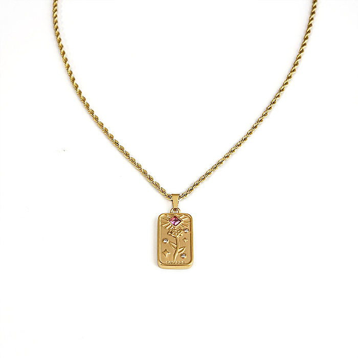 Geometrische Halskette Damen 18k Gold Zirkon Quadrat Anhänger Edelstahl Pullover Kette