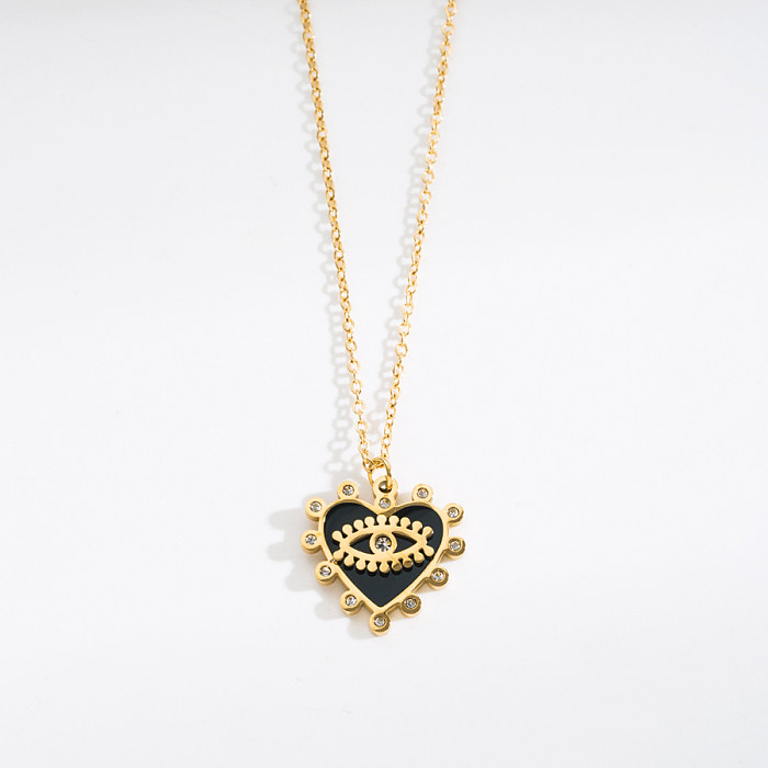 1 pieza de collar con colgante de circonita esmaltada de acero inoxidable con forma de corazón a la moda