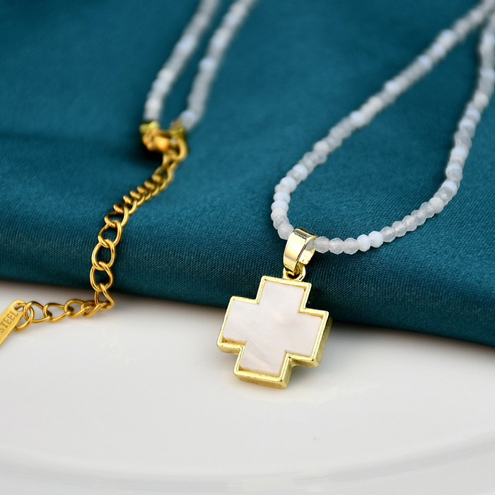Casual Simple Style Cross Eye Stainless Steel  Plating Inlay Artificial Gemstones Gold Plated Pendant Necklace