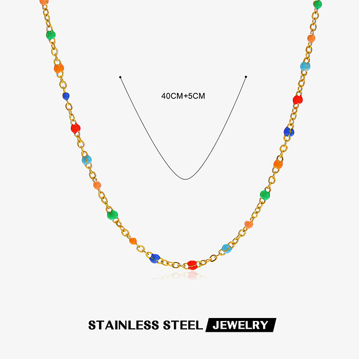Lässige Streetwear-Halskette mit geometrischem Muster aus Edelstahl und Emaille