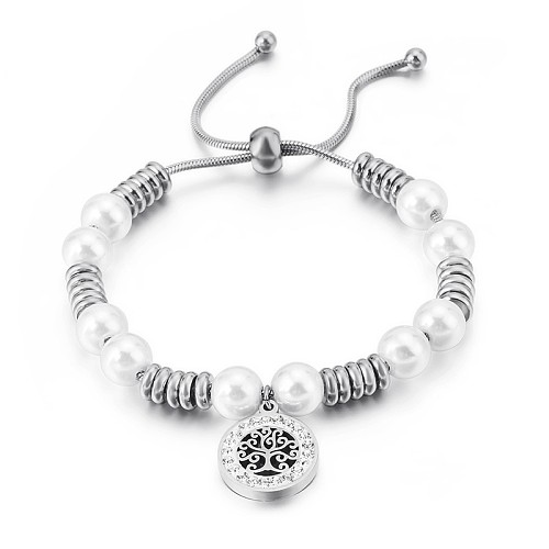 Pulsera de acero inoxidable con anillo de perlas ajustable, venta al por mayor de joyería de moda europea y americana
