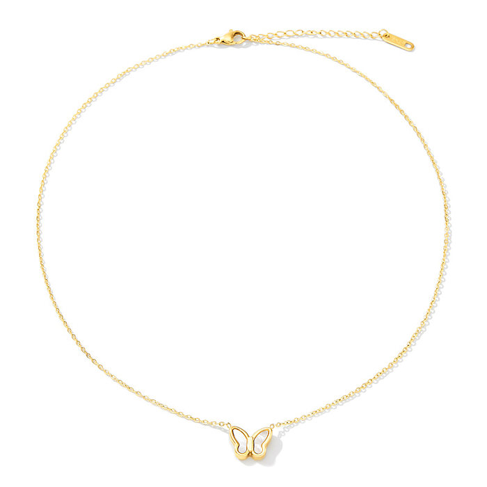 Elegante estilo simples estilo clássico borboleta chapeamento de aço inoxidável concha 14K banhado a ouro pingente colar