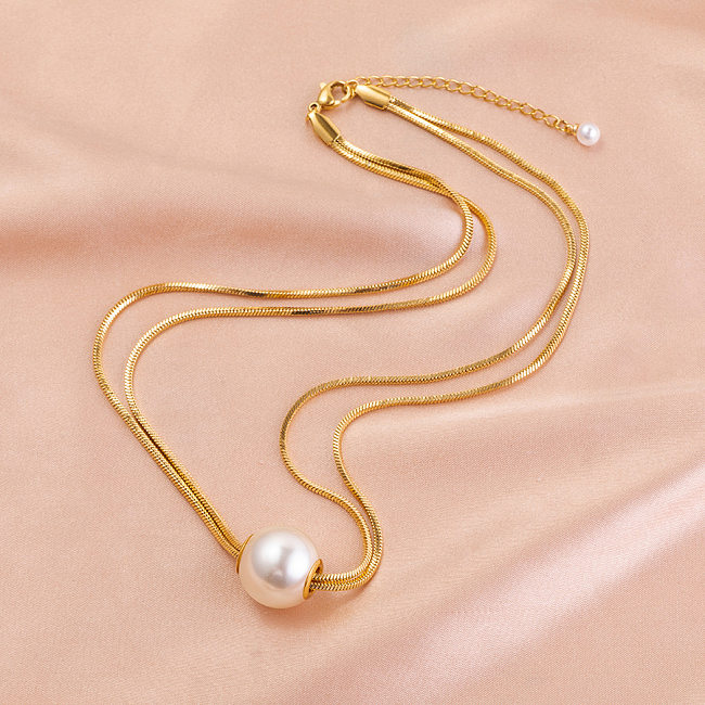 Damen-Halsketten mit geometrischen Imitationsperlen aus Edelstahl mit Perlenschicht