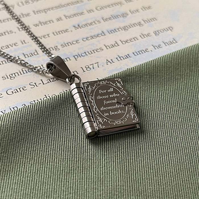 Simple Style Artistic Commute Book Stainless Steel  Plating Inlay Zircon 18K Gold Plated Pendant Necklace