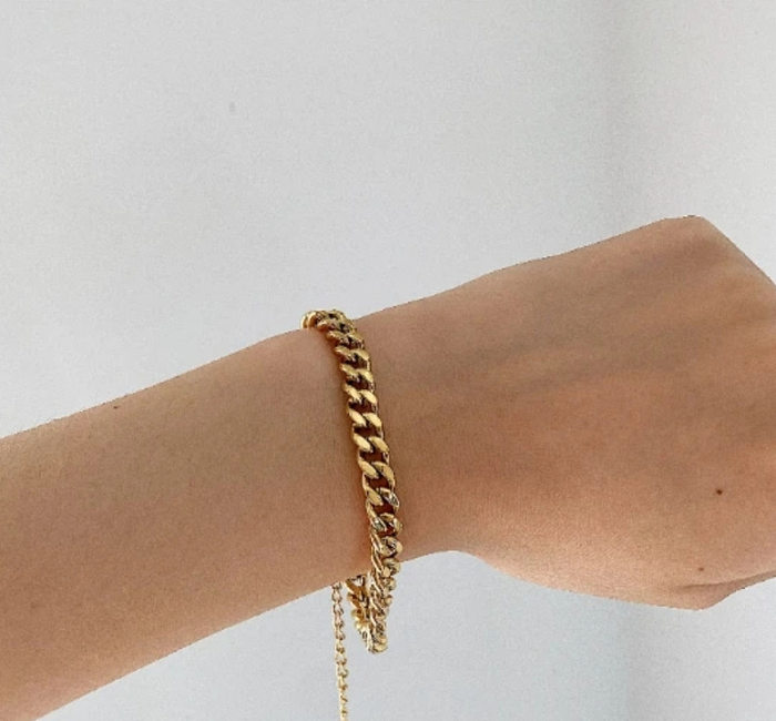 Bracelet à chaîne épaisse en acier titane plaqué or, vente en gros de bijoux