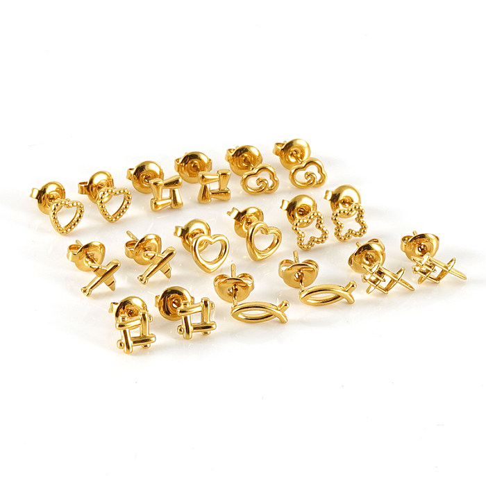 1 par de brincos geométricos de aço inoxidável estilo simples banhados a ouro 18K