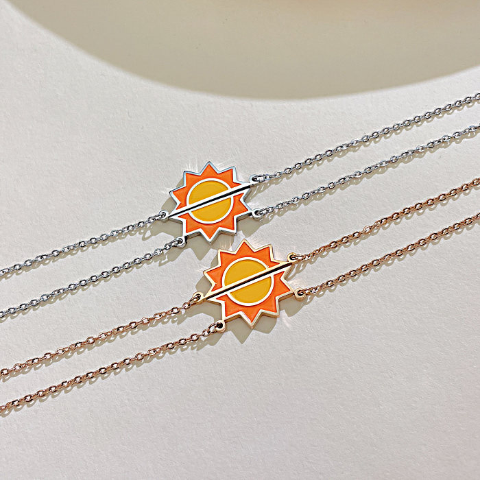 Einfache Doppelschicht-Halsketten aus Edelstahl mit Sonnenmuster