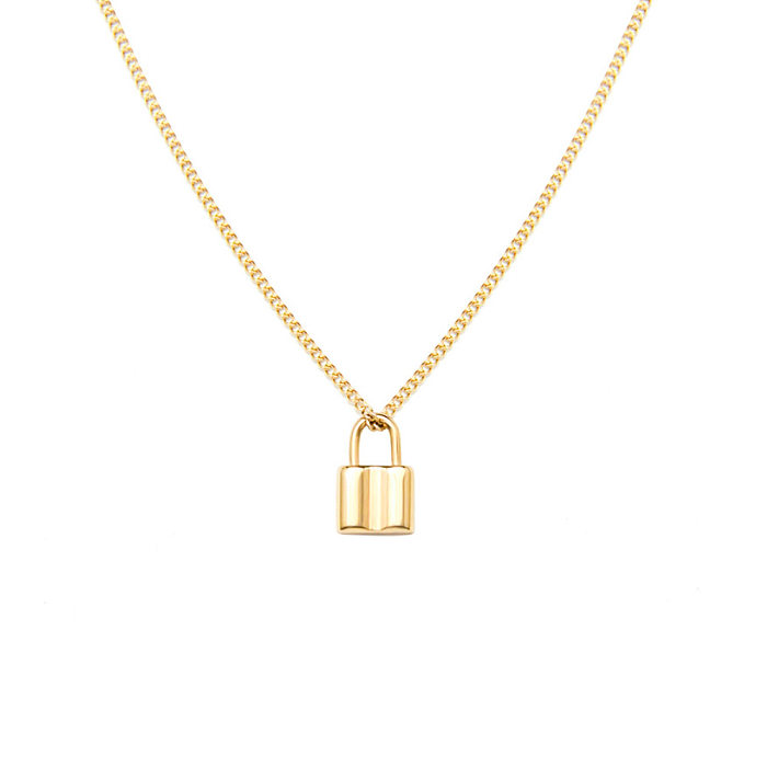 Collier pendentif simple avec serrure en acier inoxydable, bijoux plaqués or 18 carats