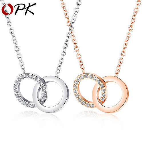 Korea Double Ring Diamond Pendant Necklace