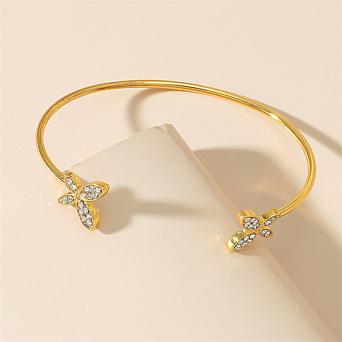 Wholesale 1 Set Simple Style Star Heart Shape Butterfly Stainless Steel Metal 18K Gold Plated Gold Plated Silver Plated Turquoise Rhinestones Zircon Bangle