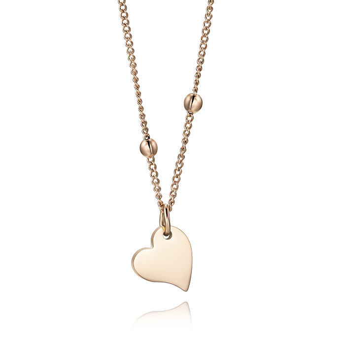 Romantic Simple Style Round Heart Shape Stainless Steel  Plating Hollow Out Rose Gold Plated Necklace Pendant